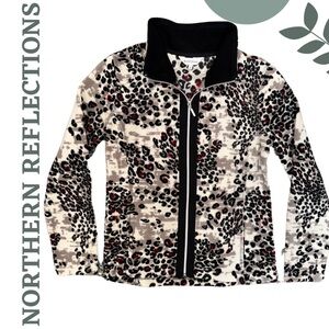 🛍️3/$40 Northern Reflections Animal Print  Fleece Jacket Contrast Collar  Small